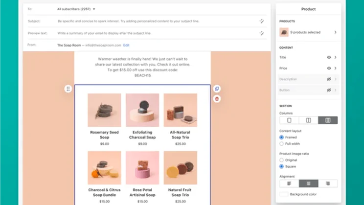 Designing an email using Shopify Email