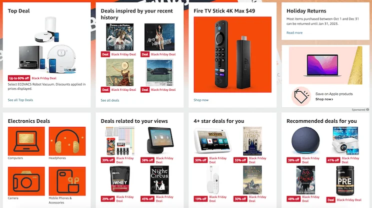 Amazon homepage product recommendations