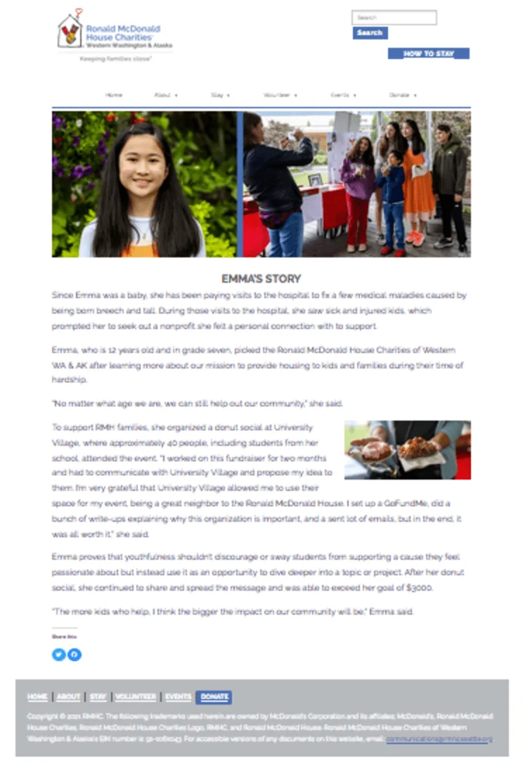 Ronald Mcdonald house charity personal fundraising stories example