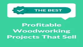 Green background with "Profitable Woodworking Projects That Sell" in white text