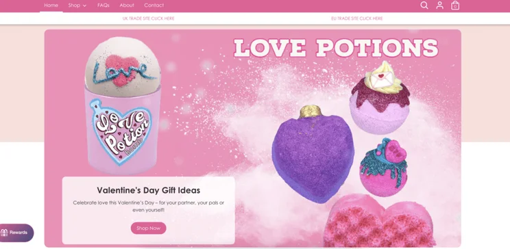 Bomb Cosmetics pink homepage