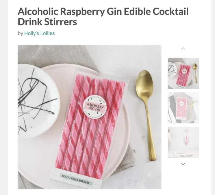 Holly&rsquo;s Lollies alcoholic raspberry gin edible drink stirrer product gallery