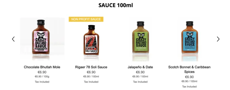 Crazy B Sauces product gallery showing four sauce bottles