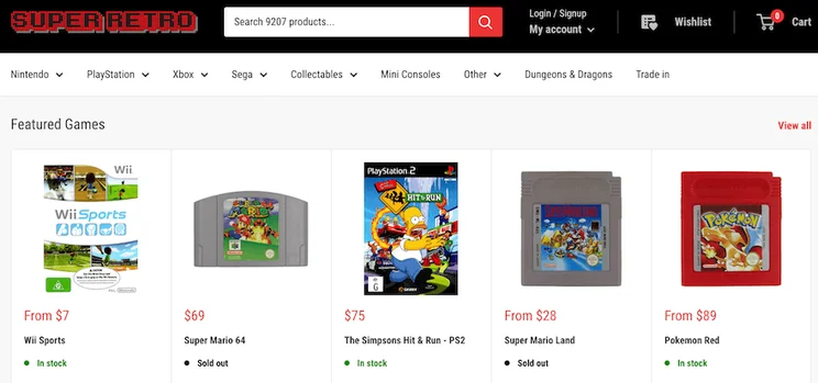 Super Retro featured games product gallery