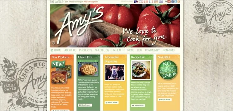 Amy's website homepage with an outdated design