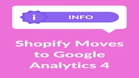 Pink background with "Shopify Moves to Google Analytics 4" in white text