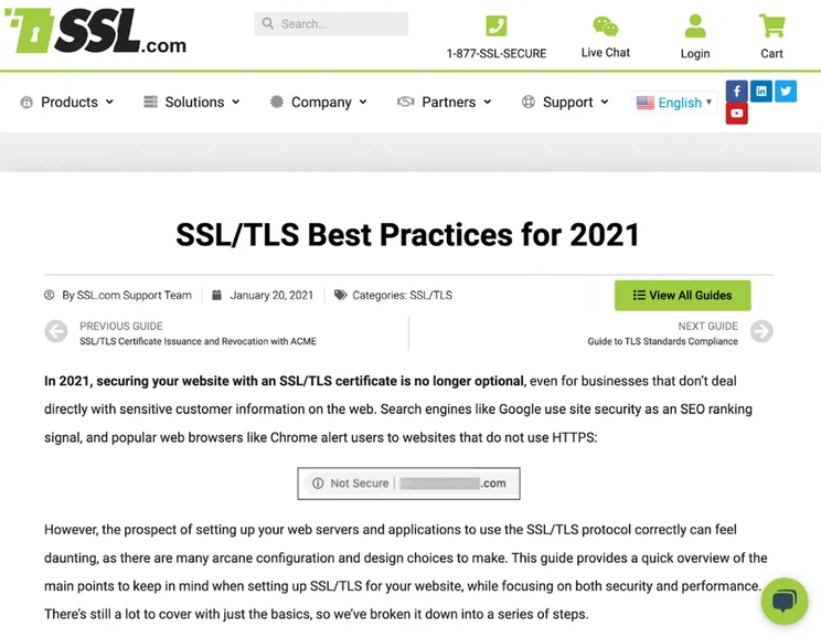 Article on SSL.com explaining the best practices of SSL and TLS
