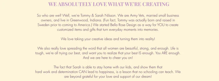 Bella Rose Designs about us page