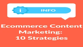 Orange background with "Ecommerce Content Marketing: 10 Strategies" in white text