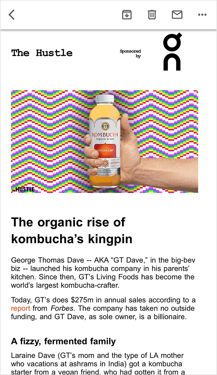 The Hustle monthly newsletter example screenshot