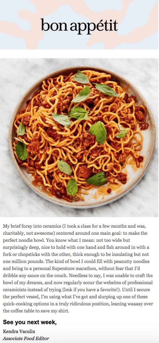 Bon Appetit monthly newsletter example screenshot