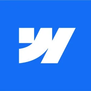 white webflow icon with blue background