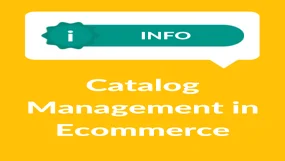 Yellow background with "Catalog Management in Ecommerce" in white text