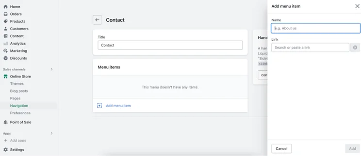 Shopify dashboard settings for changing URL