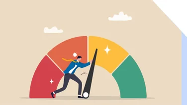 Illustration showing a man pushing a meter hand toward the green side of the meter
