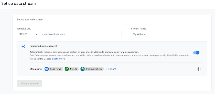 GA4 screenshot set up data stream