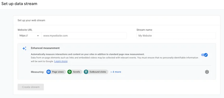 GA4 screenshot set up data stream
