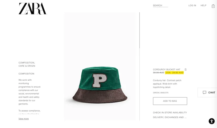 Zara product page screenshot