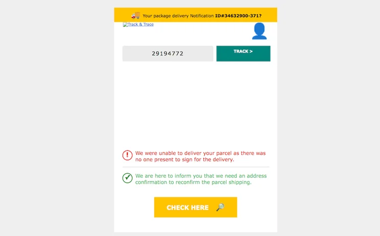 Phishing email example