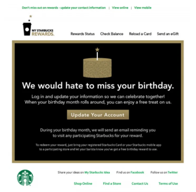 Starbucks win back email example