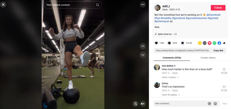 TikTok influencer promoting gymshark clothing in video