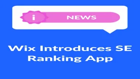 A dark blue background with a pink banner that says news in white text. Underneath in white text it says Wix Introduces SE Ranking App.
