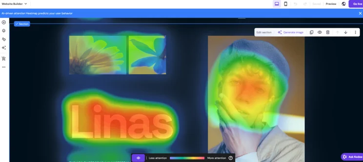 website design with attention heatmap on eye-catching elements