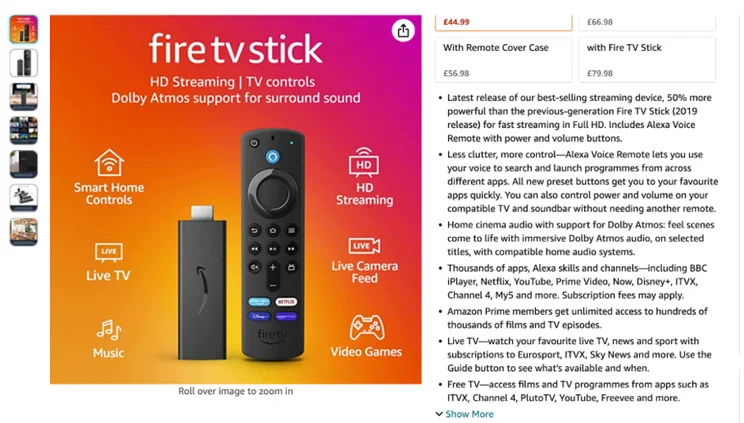 Firestick listing page on Amazon