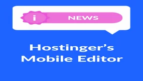Blue background with "Hostinger's Mobile Editor" in white text