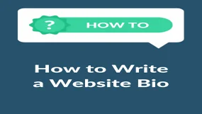 Dark green background with "How to Write a Website Bio" in white text