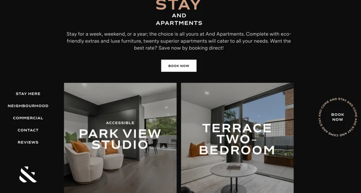 Apartment options for a studio and two bed terrace on And Apartments' website.