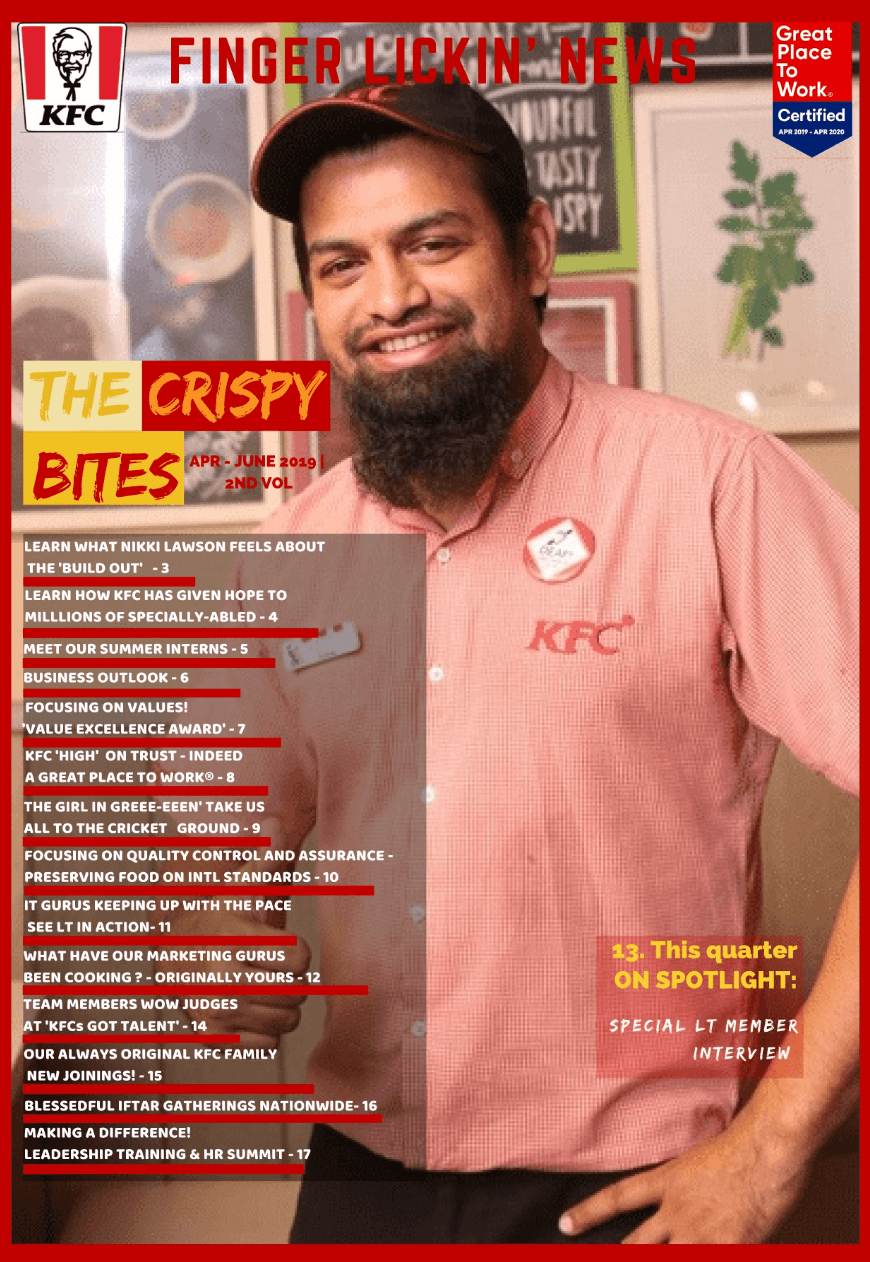 KFC restaurant newsletter example