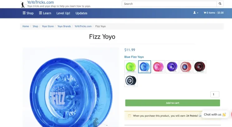 Blue yo-yo for sale on a website.