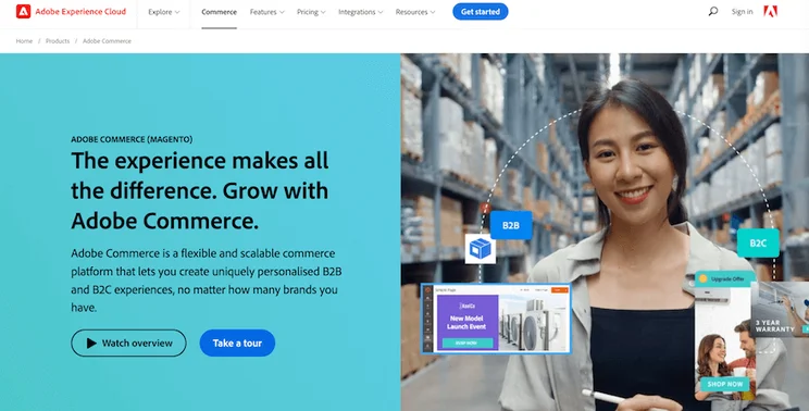 Adobe Commerce website homepage screenshot