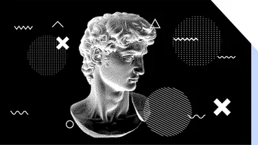 3D render of David's Michelangelo in pixel art style
