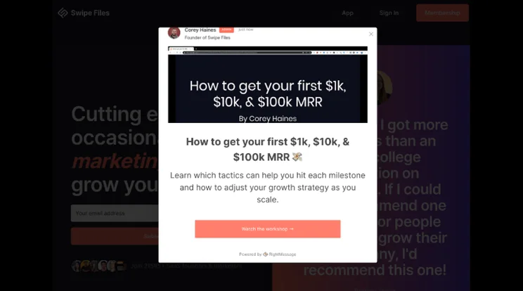 Swipe Files pop up