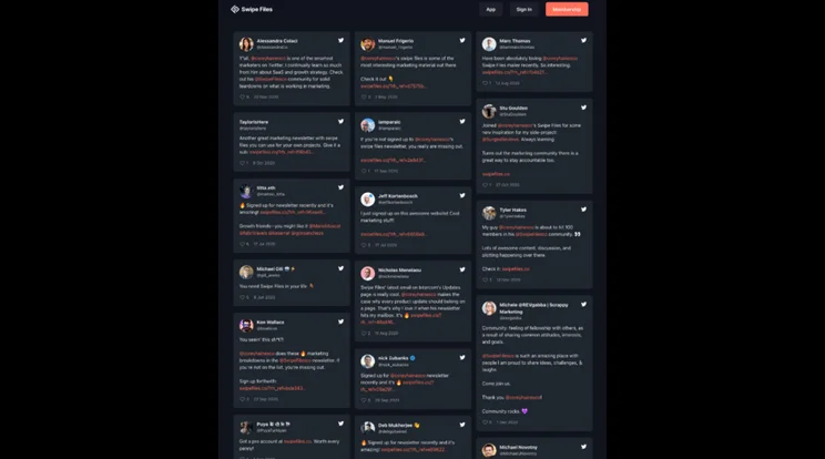 Swipe Files social proof