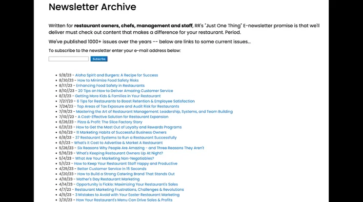 Running Restaurants newsletter archives