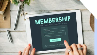 Tablet shows a membership signup form