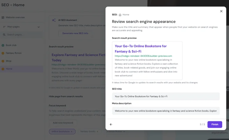 Hostinger's AI SEO Assistant offering advice on metadata