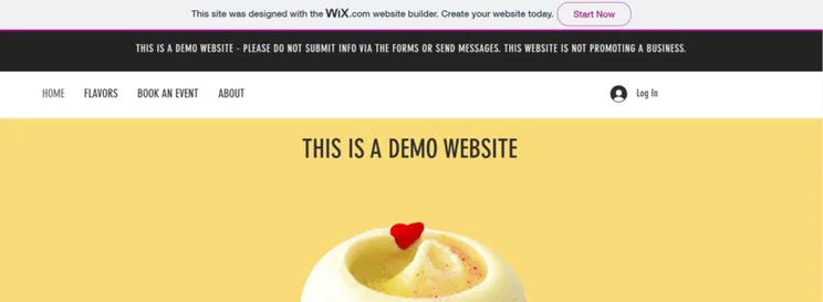 a wix ad on a demo website for cupcakes