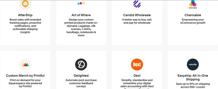 Eight extensions in Squarespace's extensions library