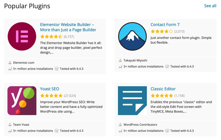 Plugins available for WordPress.org