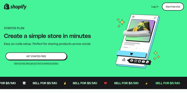 Shopify Starter homepage