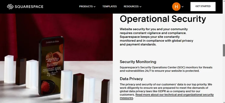 Screenshot of Squarespace's security page.