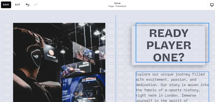 Squarespace's drag and drop editor, showing a text box being moved around the grid lines