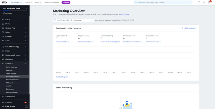 marketing analysis software from wix's dashboard