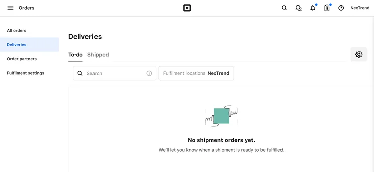 Square Online's shipping dashboard