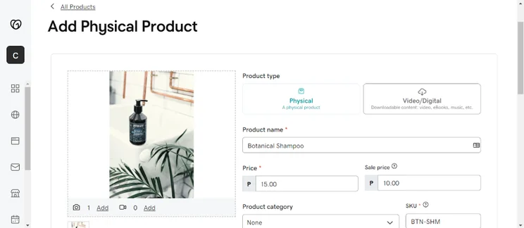 Screenshot of GoDaddy's "Add Physical Product" page.