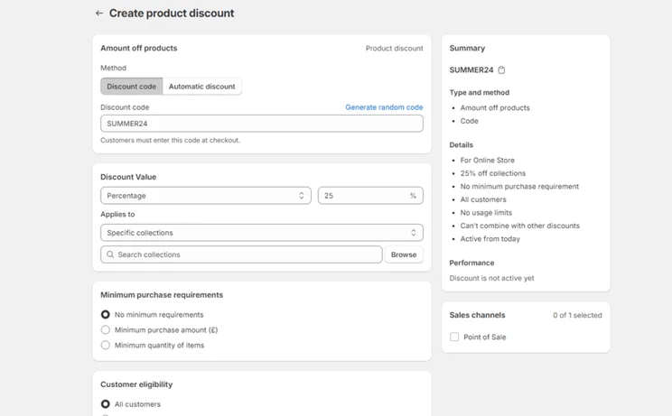 Product discount settings in Shopify